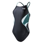 TYR Competitor Female Thin Strap Reversible 1pc- Black/LT Blue (128)